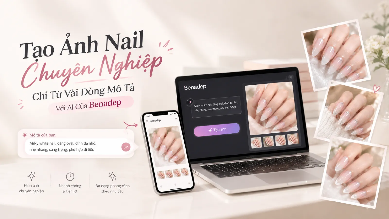 Tạo Ảnh Nail Chuyên Nghiệp Chỉ Từ Vài Dòng Mô Tả — Với AI Của Benadep